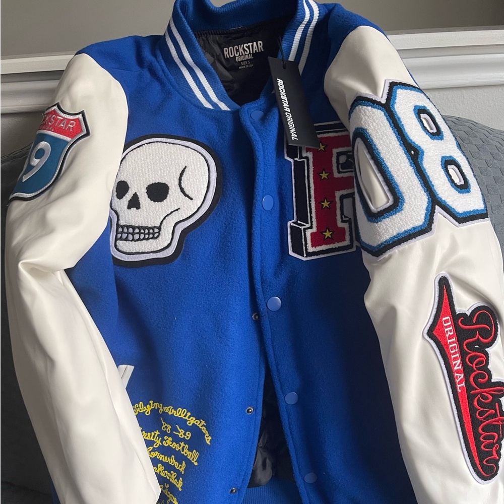 Blue & White Rockstar Varsity Jacket